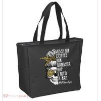 Leopard Skull Lady Mom Life Messy Bun Coffee Run Gangsta Rap Tote Bag thumb 2