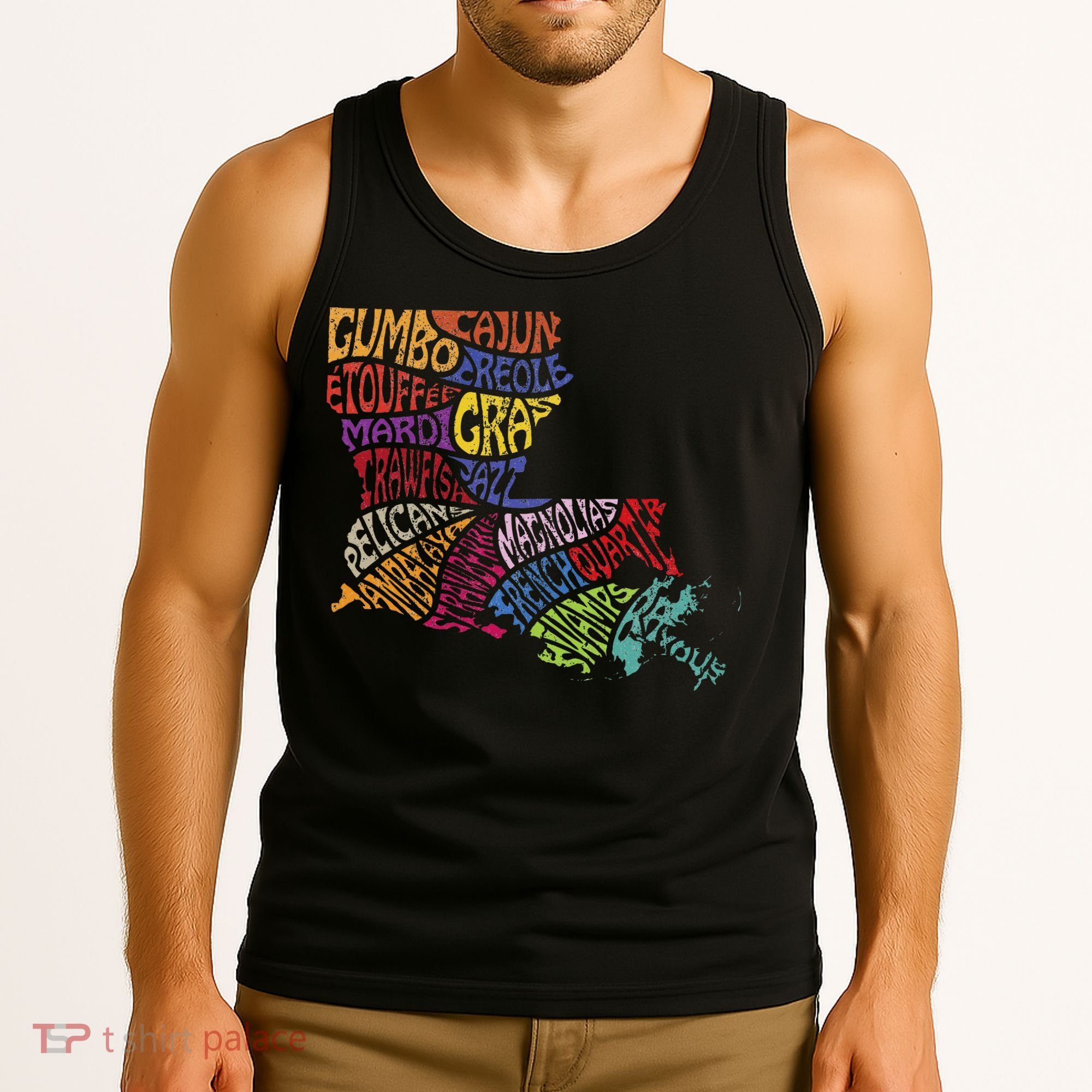 Louisiana State Map Mardi Gras Tank Top