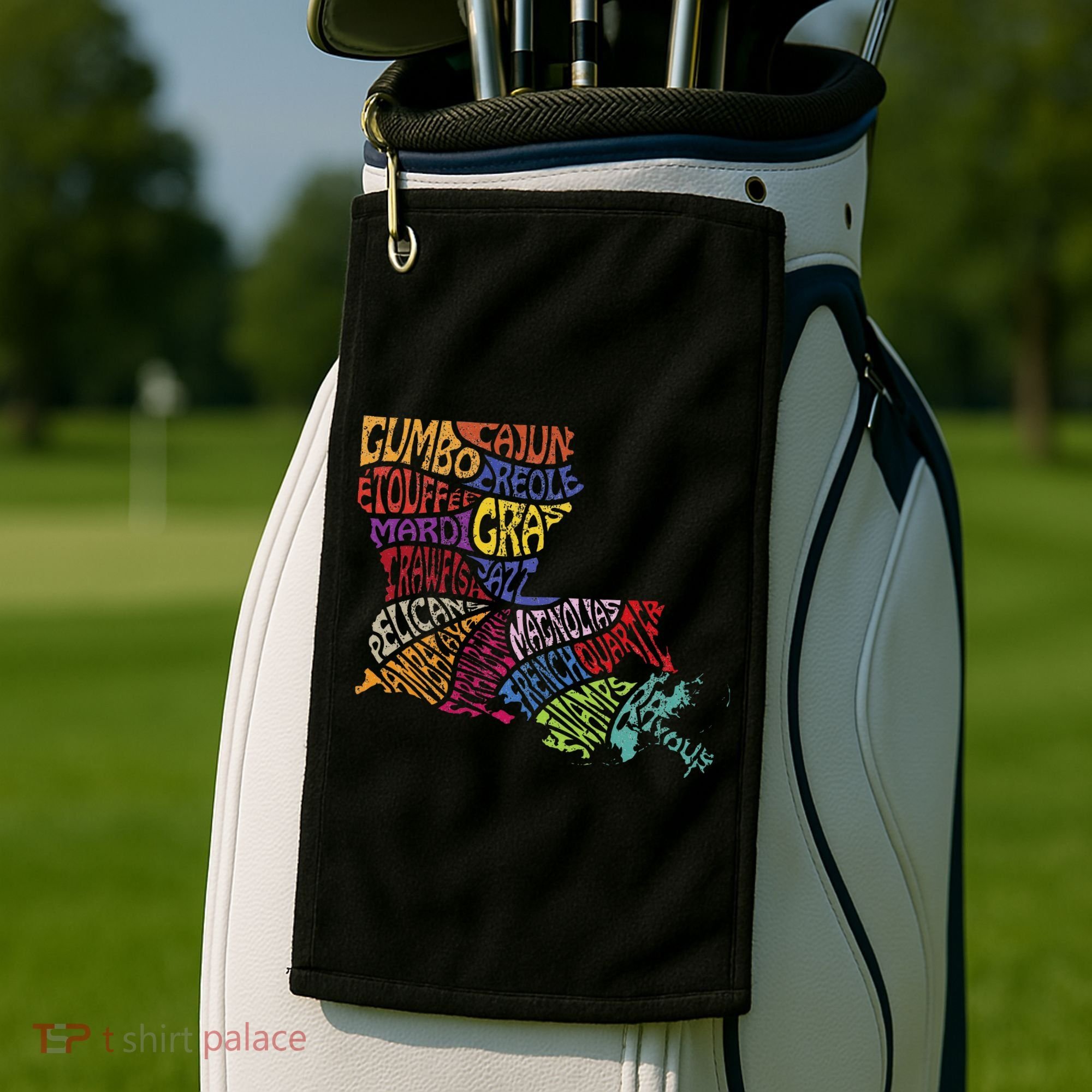 Louisiana State Map Mardi Gras Golf Towel