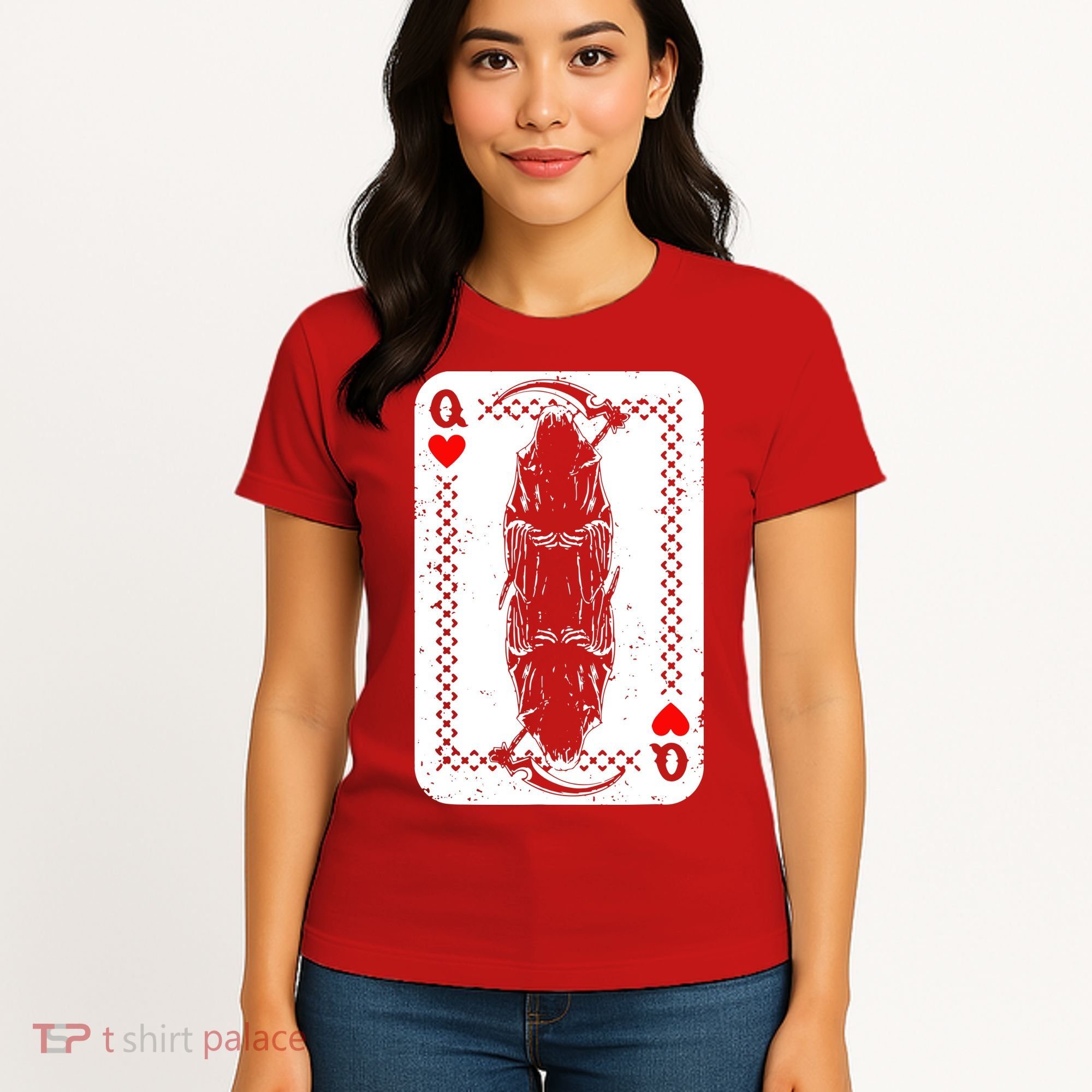 La Santa Muerte Mexico Skeleton Poker Card Death Queens Women's T-Shirt