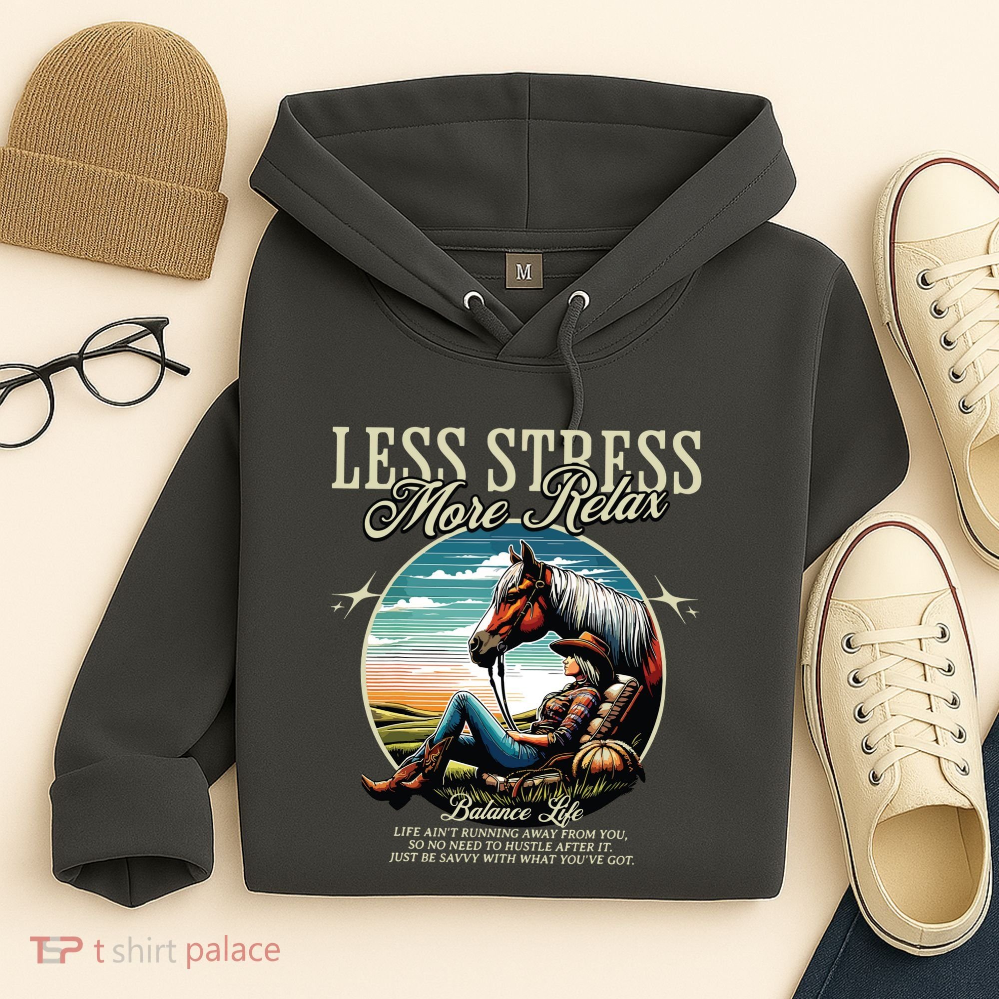 Less Stress More Relax Cowgirl Hoodie