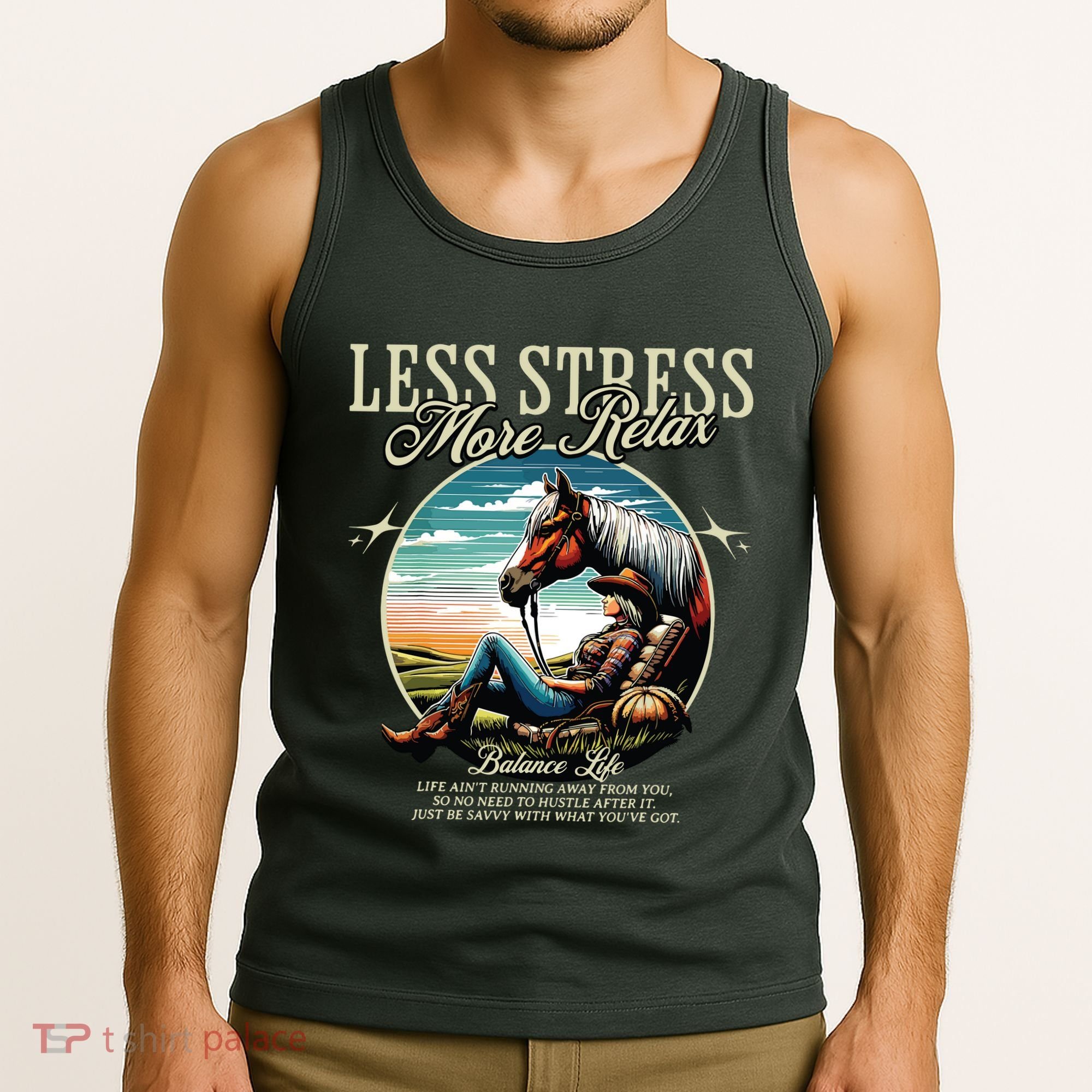 Less Stress More Relax Cowgirl Tank Top