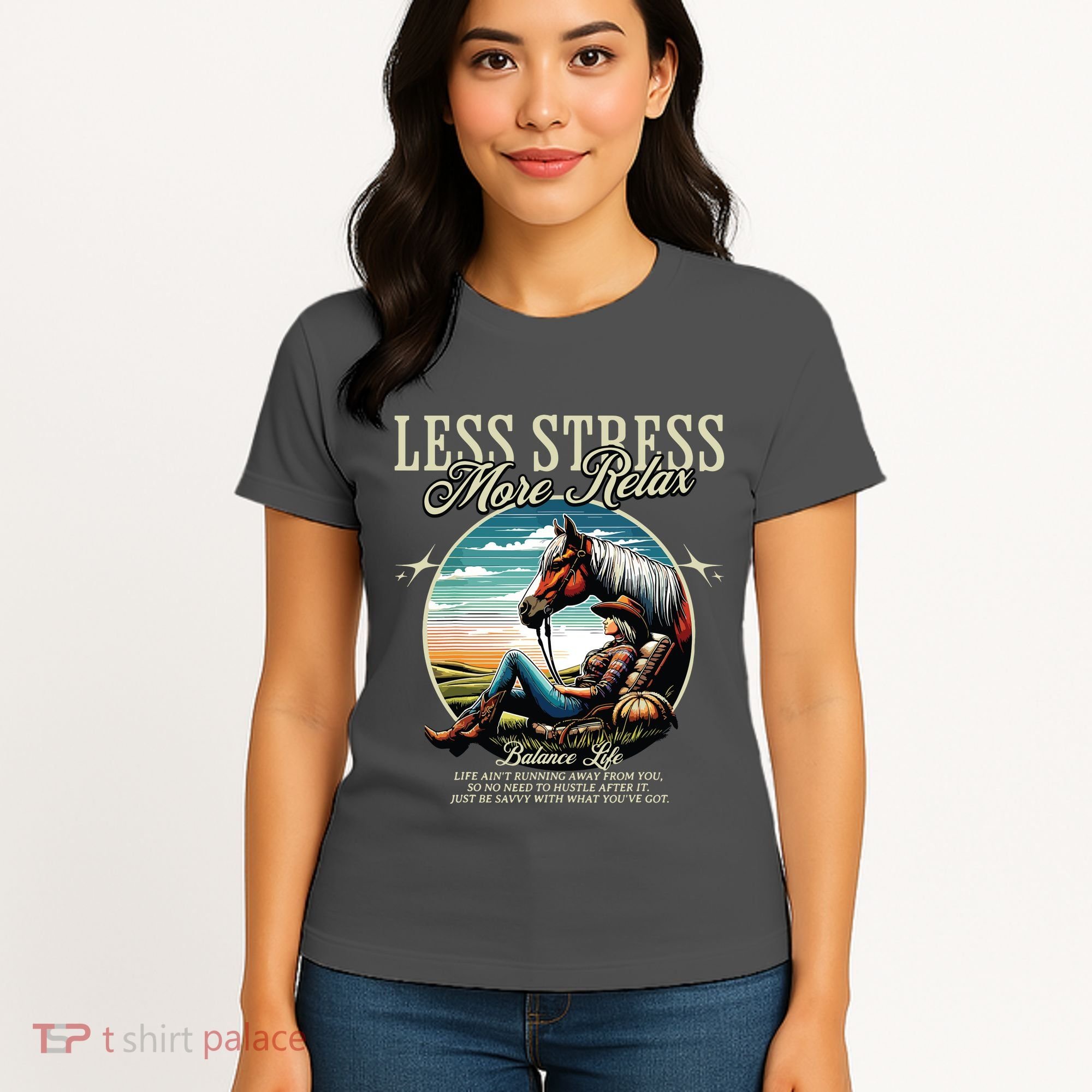 Less Stress More Relax Cowgirl Women's T-Shirt