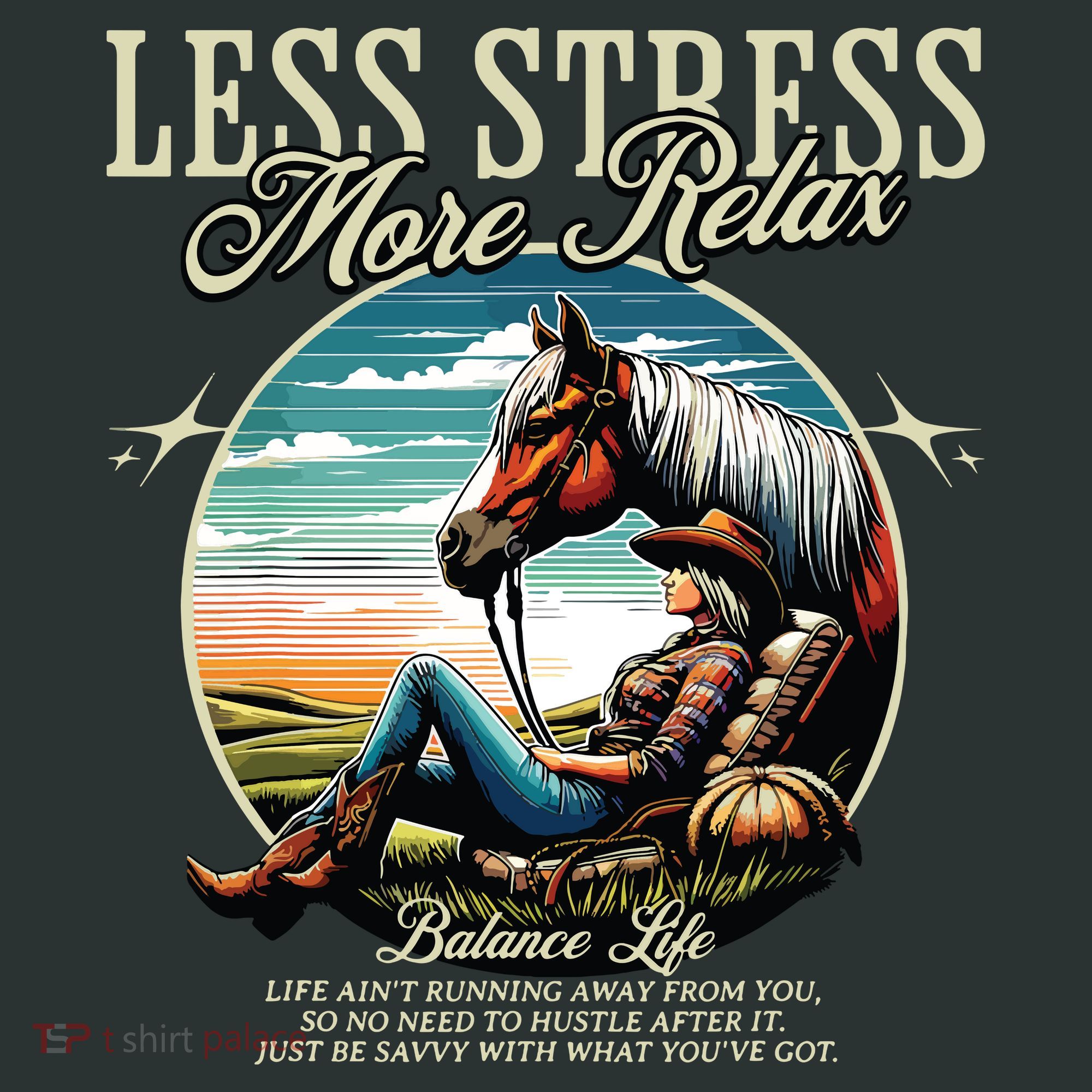 Less Stress More Relax Cowgirl Women's T-Shirt