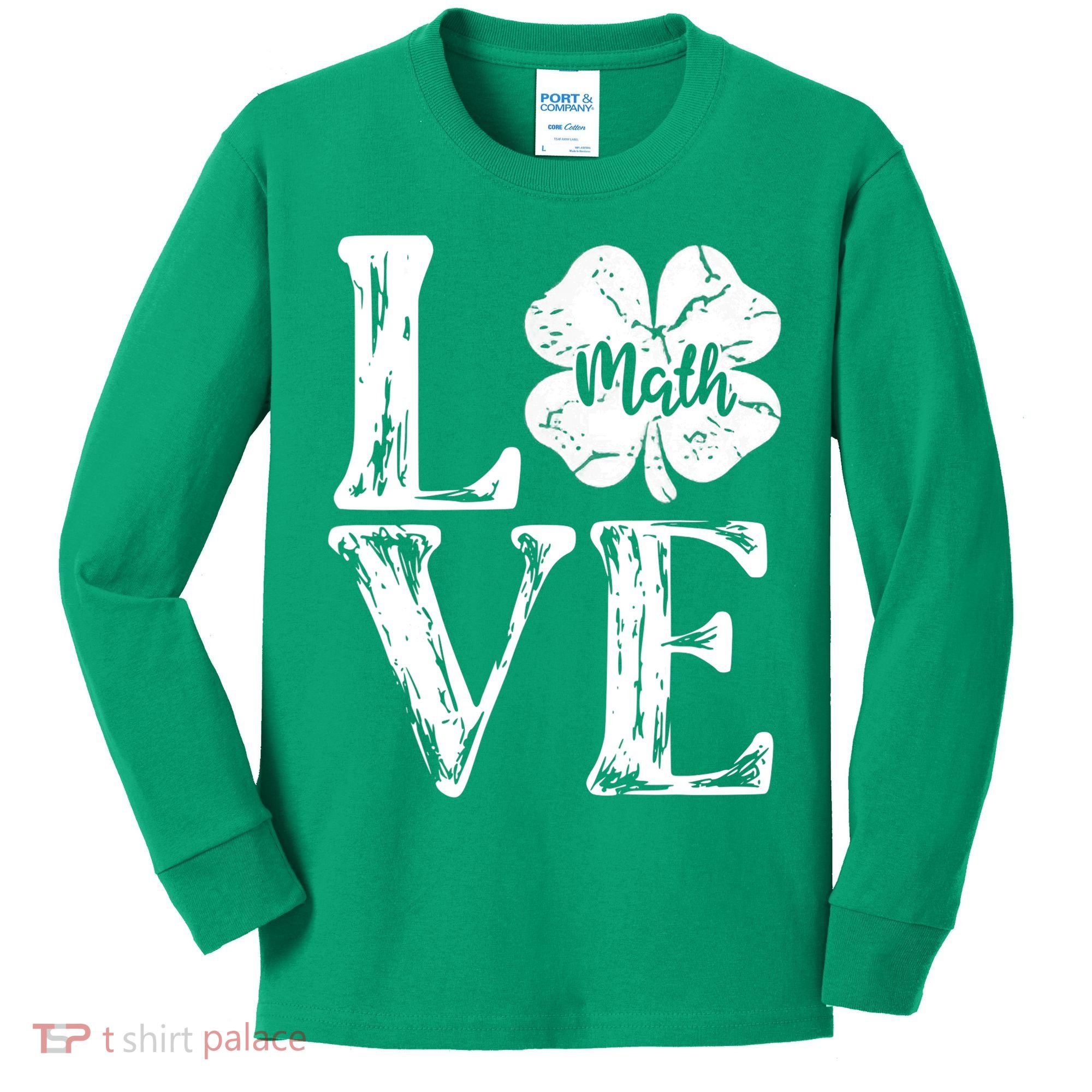 Love Shamrock Math Teacher St Patricks Day Kids Long Sleeve Shirt