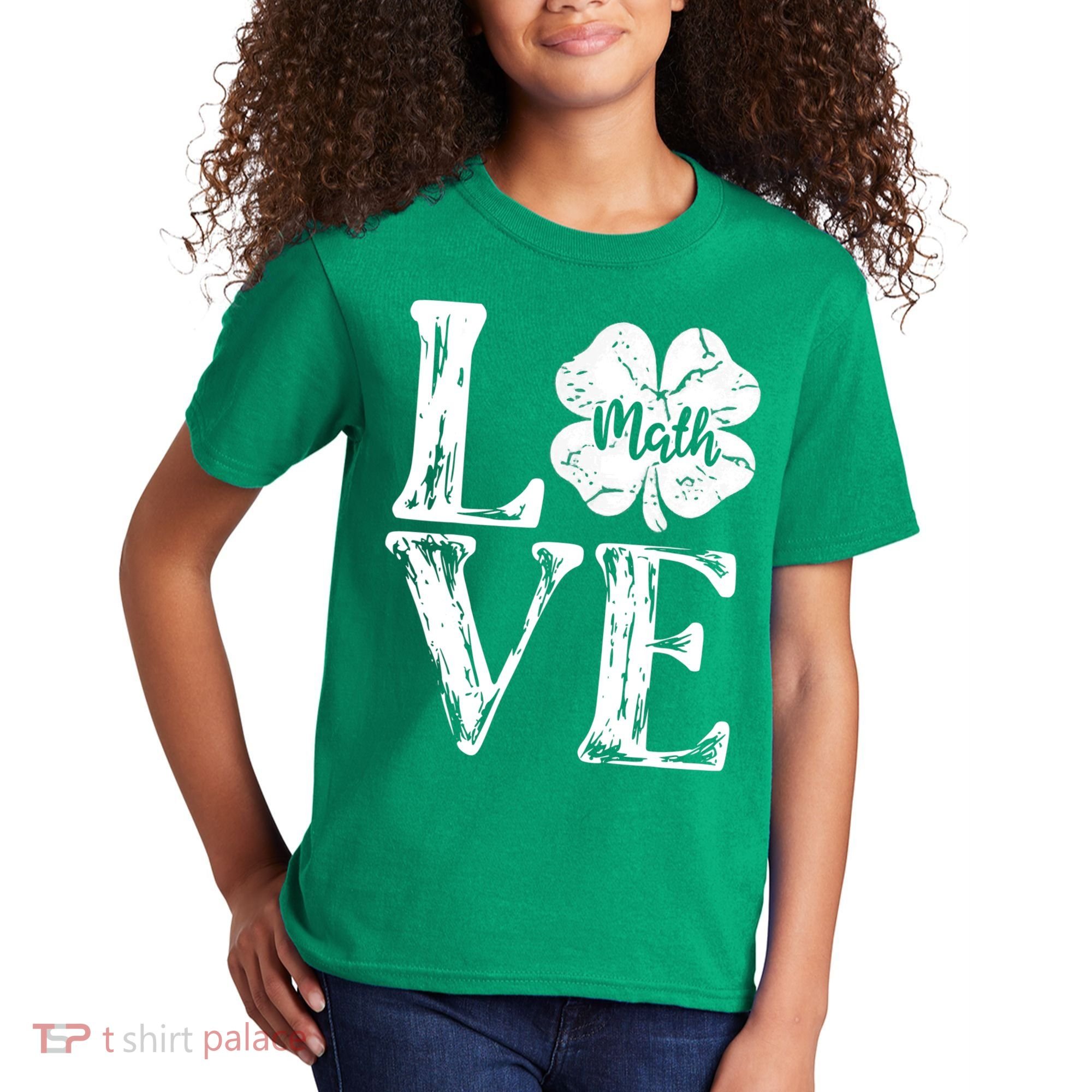 Love Shamrock Math Teacher St Patricks Day Kids T-Shirt