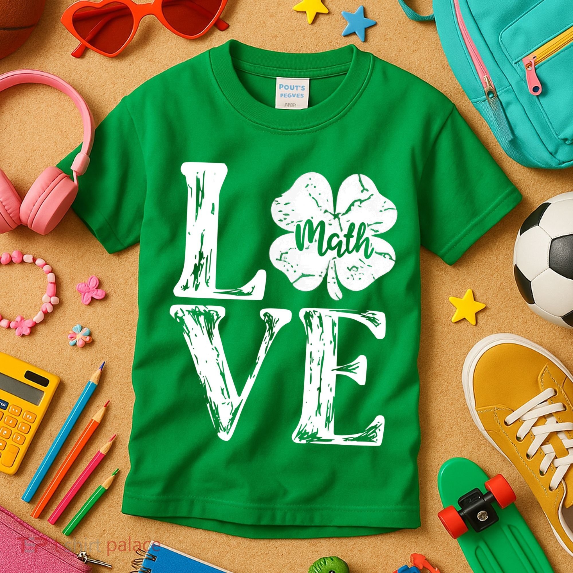 Love Shamrock Math Teacher St Patricks Day Kids T-Shirt