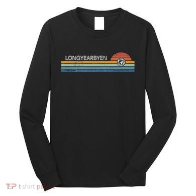 Longyearbyen Svalbard Norway Retro Sunset Rainbow Synth Idea Long Sleeve Shirt