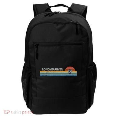 Longyearbyen Svalbard Norway Retro Sunset Rainbow Synth Idea Backpack