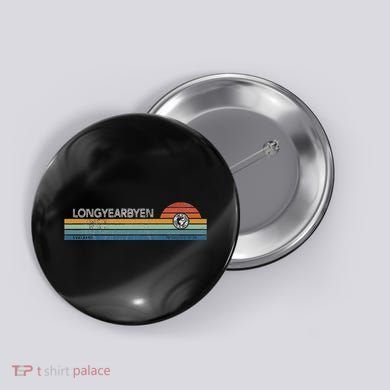 Longyearbyen Svalbard Norway Retro Sunset Rainbow Synth Idea Button