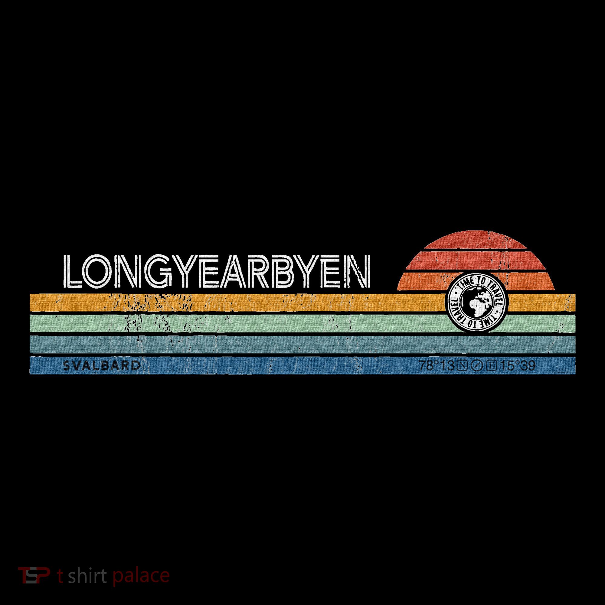 Longyearbyen Svalbard Norway Retro Sunset Rainbow Synth Idea Button