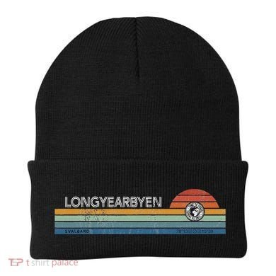 Longyearbyen Svalbard Norway Retro Sunset Rainbow Synth Idea Beanie