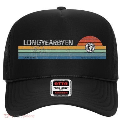 Longyearbyen Svalbard Norway Retro Sunset Rainbow Synth Idea Hat