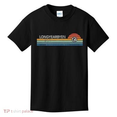 Longyearbyen Svalbard Norway Retro Sunset Rainbow Synth Idea Kids T-Shirt
