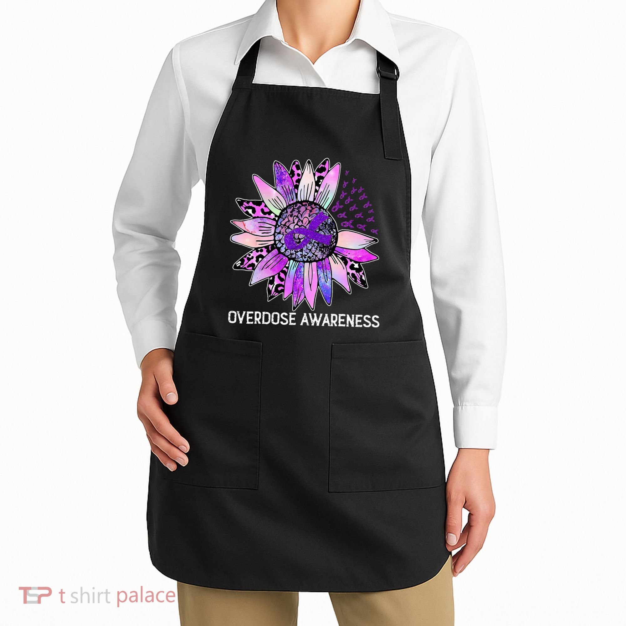 Leopard Sunflower Overdose Awareness Month Purple Ribbon Apron