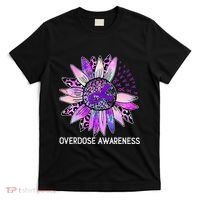 Leopard Sunflower Overdose Awareness Month Purple Ribbon T-Shirt thumb 0