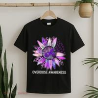 Leopard Sunflower Overdose Awareness Month Purple Ribbon T-Shirt thumb 2