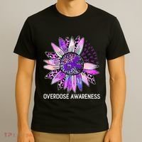 Leopard Sunflower Overdose Awareness Month Purple Ribbon T-Shirt thumb 3