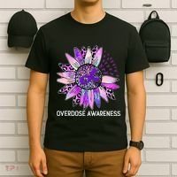 Leopard Sunflower Overdose Awareness Month Purple Ribbon T-Shirt thumb 6