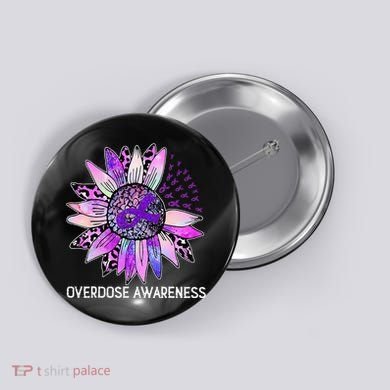 Leopard Sunflower Overdose Awareness Month Purple Ribbon Button