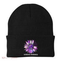 Leopard Sunflower Overdose Awareness Month Purple Ribbon Beanie thumb 0