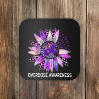 Leopard Sunflower Overdose Awareness Month Purple Ribbon Coaster thumb 0