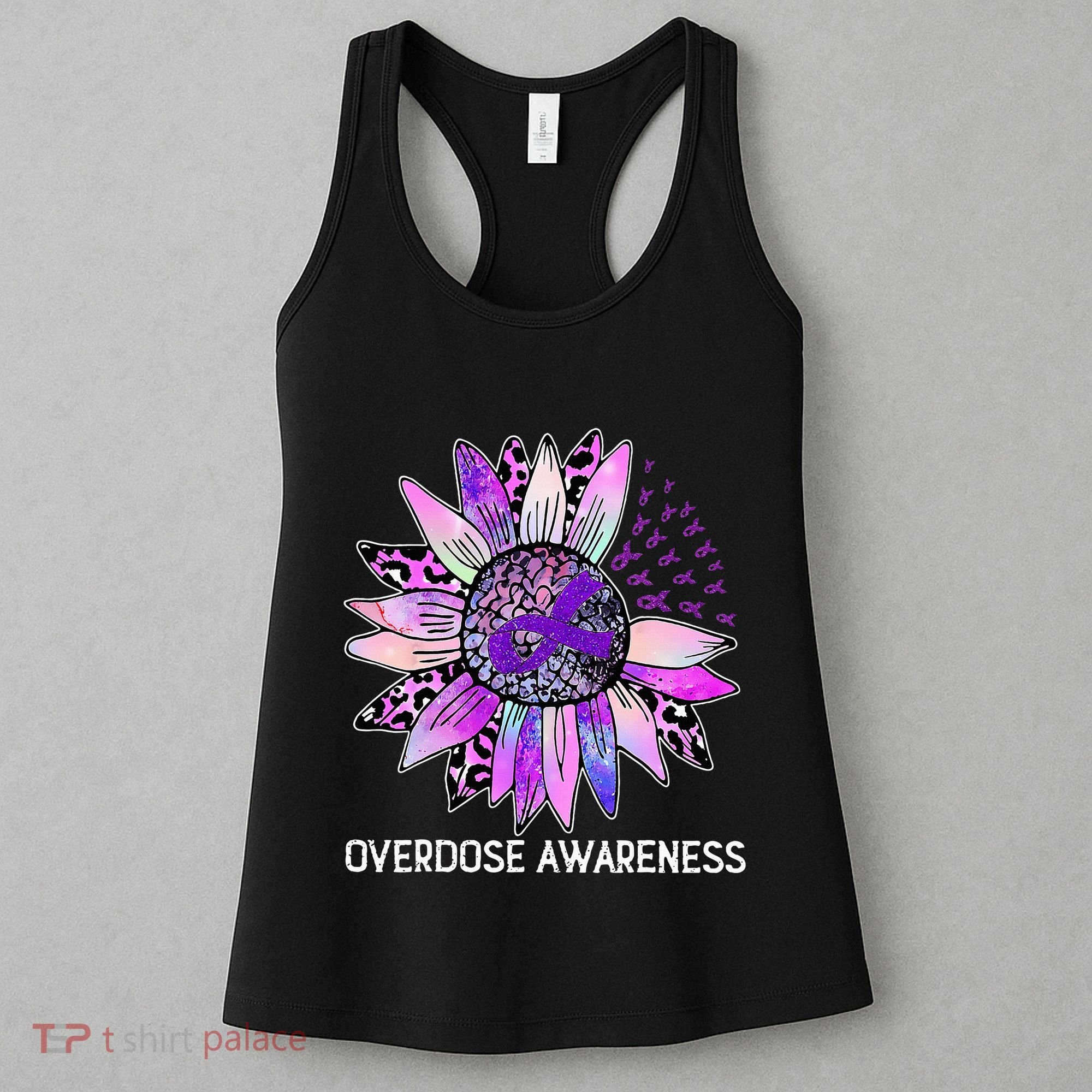 Leopard Sunflower Overdose Awareness Month Purple Ribbon Women's Tank Top