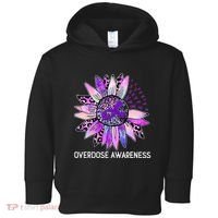 Leopard Sunflower Overdose Awareness Month Purple Ribbon Toddler Hoodie thumb 0