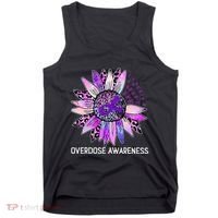 Leopard Sunflower Overdose Awareness Month Purple Ribbon Tank Top thumb 0