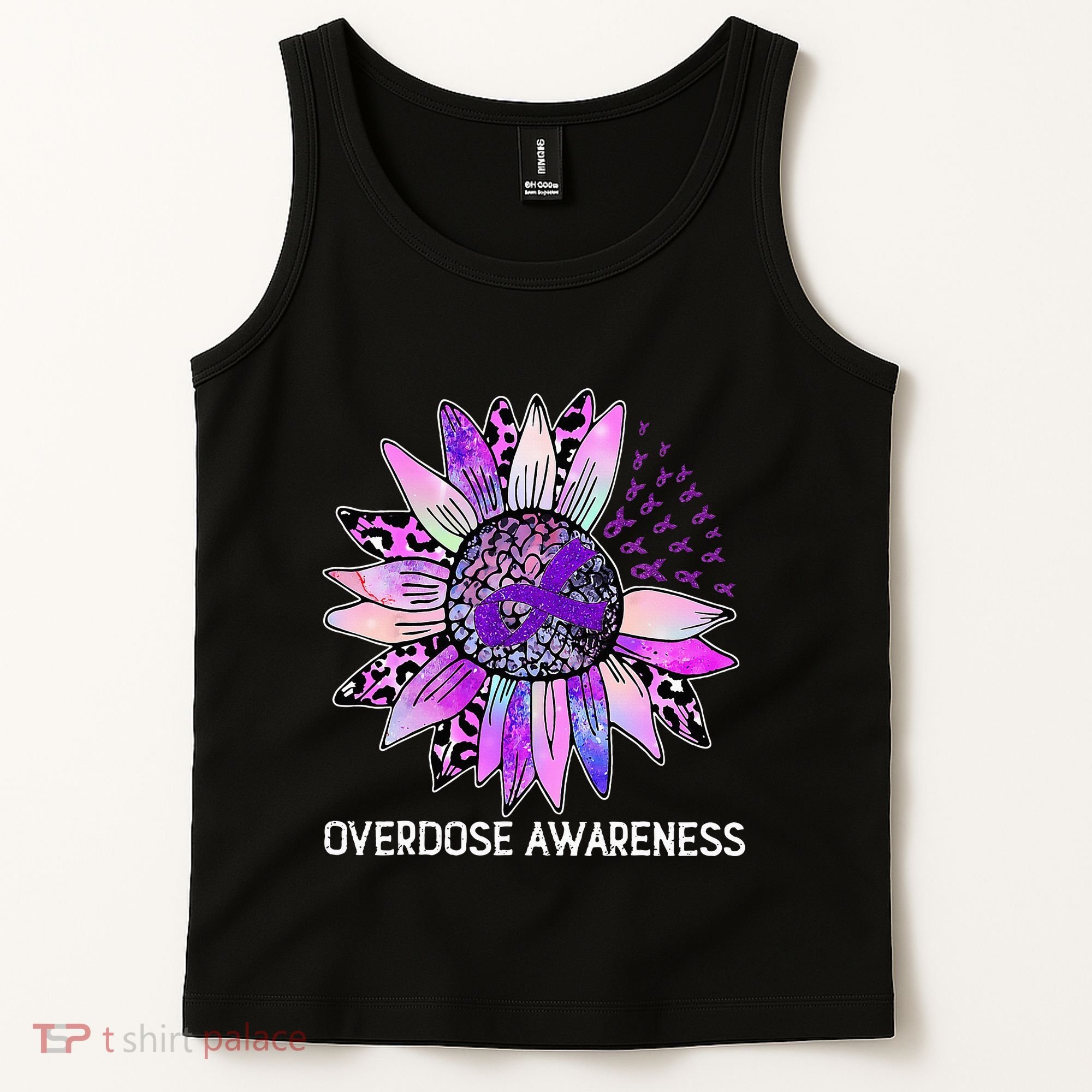 Leopard Sunflower Overdose Awareness Month Purple Ribbon Tank Top