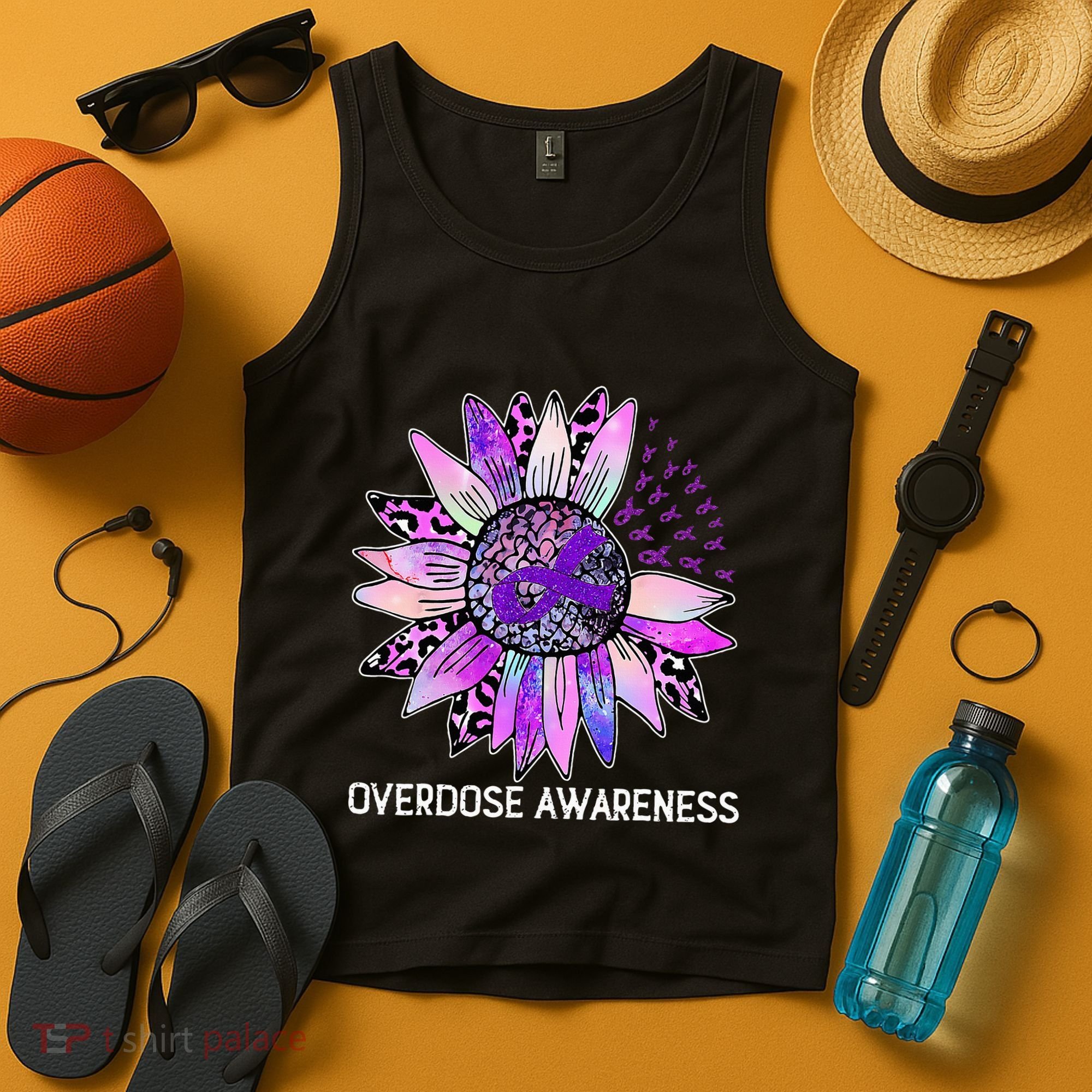 Leopard Sunflower Overdose Awareness Month Purple Ribbon Tank Top