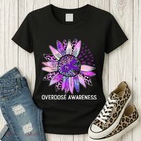 Leopard Sunflower Overdose Awareness Month Purple Ribbon Women's T-Shirt thumb 3