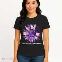 Leopard Sunflower Overdose Awareness Month Purple Ribbon Women's T-Shirt thumb 4