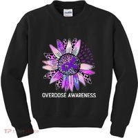 Leopard Sunflower Overdose Awareness Month Purple Ribbon Kids Sweatshirt thumb 0