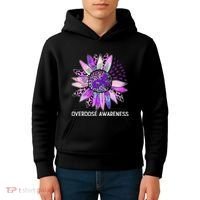 Leopard Sunflower Overdose Awareness Month Purple Ribbon Kids Hoodie thumb 4