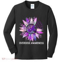 Leopard Sunflower Overdose Awareness Month Purple Ribbon Kids Long Sleeve Shirt thumb 0