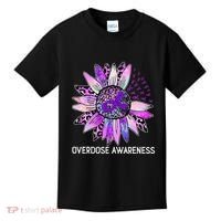 Leopard Sunflower Overdose Awareness Month Purple Ribbon Kids T-Shirt thumb 0