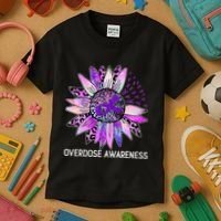 Leopard Sunflower Overdose Awareness Month Purple Ribbon Kids T-Shirt thumb 3
