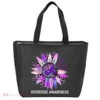 Leopard Sunflower Overdose Awareness Month Purple Ribbon Tote Bag thumb 0