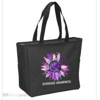 Leopard Sunflower Overdose Awareness Month Purple Ribbon Tote Bag thumb 2