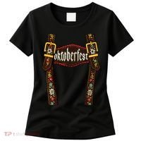 Lederhosen Suspenders Oktoberfest Bavarian Munich Beer Women's T-Shirt thumb 0