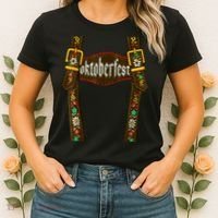 Lederhosen Suspenders Oktoberfest Bavarian Munich Beer Women's T-Shirt thumb 2