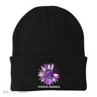 Leopard Sunflower Overdose Awareness Month Purple Ribbon Beanie thumb 0