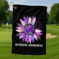 Leopard Sunflower Overdose Awareness Month Purple Ribbon Golf Towel thumb 1