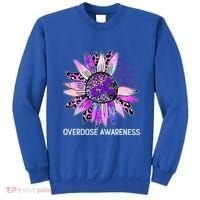 Leopard Sunflower Overdose Awareness Month Purple Ribbon Sweatshirt thumb 0