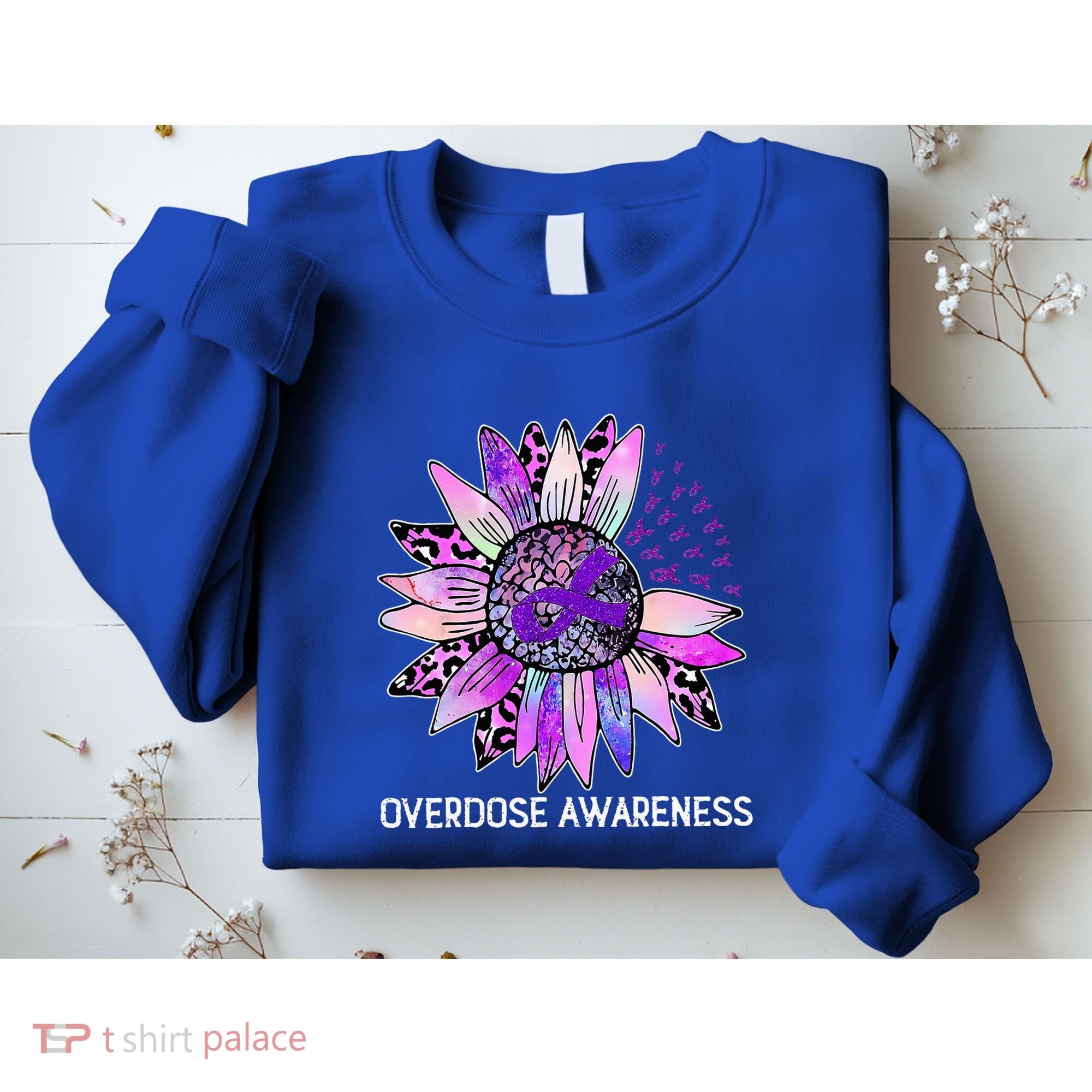 Leopard Sunflower Overdose Awareness Month Purple Ribbon Sweatshirt