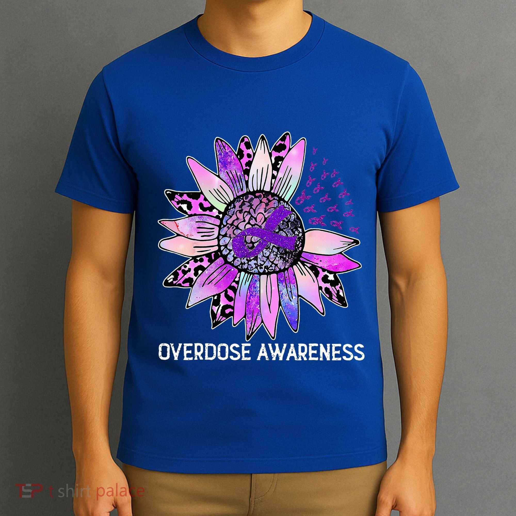 Leopard Sunflower Overdose Awareness Month Purple Ribbon T-Shirt