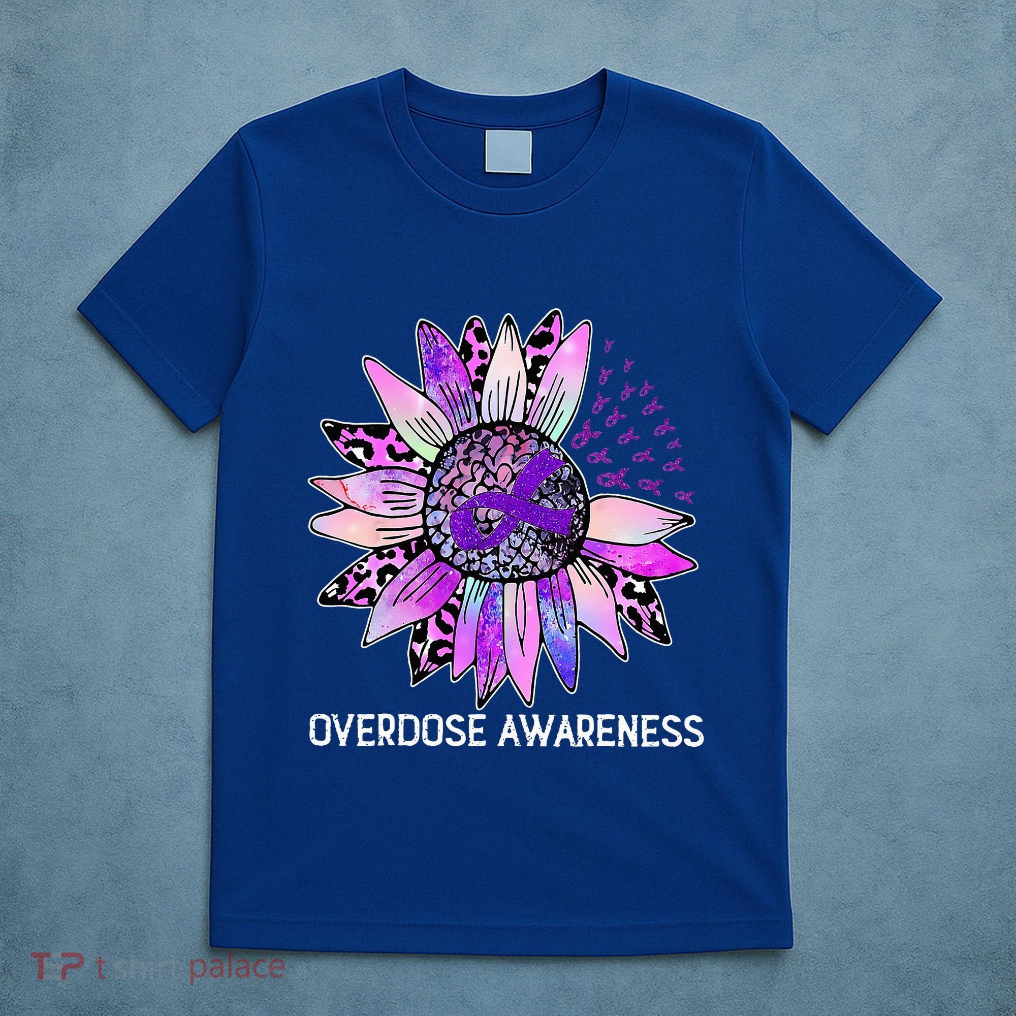 Leopard Sunflower Overdose Awareness Month Purple Ribbon T-Shirt