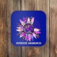 Leopard Sunflower Overdose Awareness Month Purple Ribbon Coaster thumb 0