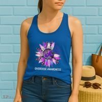 Leopard Sunflower Overdose Awareness Month Purple Ribbon Women's Tank Top thumb 2